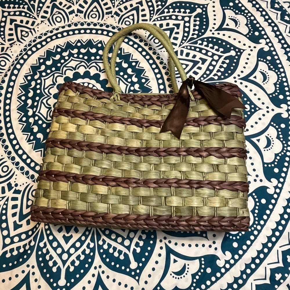 🌟❣️4/$10❣️🌟NWOT Woven Tote Bag BasketBag- Green and Brown